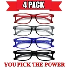 4 PK Mens Rectangular Blue Light Blocking Reading Glasses Spring Hinge Readers