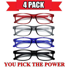 4 PK Mens Rectangular Blue Light Blocking Reading Glasses Spring Hinge Readers