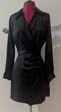 Zara Black Long Sleeve Satin Wrap Dress Size M REF 8730/851