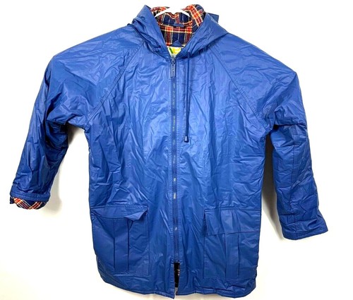 Pocket Plaid Lined Raincoat Jacket Size 