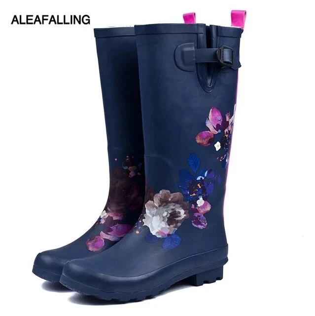 Botas de chuva femininas clássicas joelho médio alto slim fit chuva biqueira redonda sapatos - 7 EUA - Imagem 2 de 4