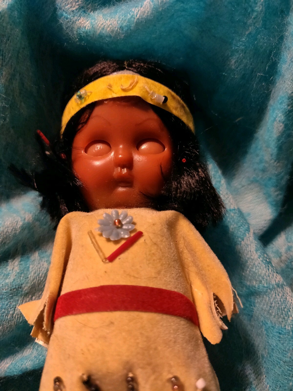 5 1/2" Vintage Plastic Indian Doll Beaded Princess Girl Native American