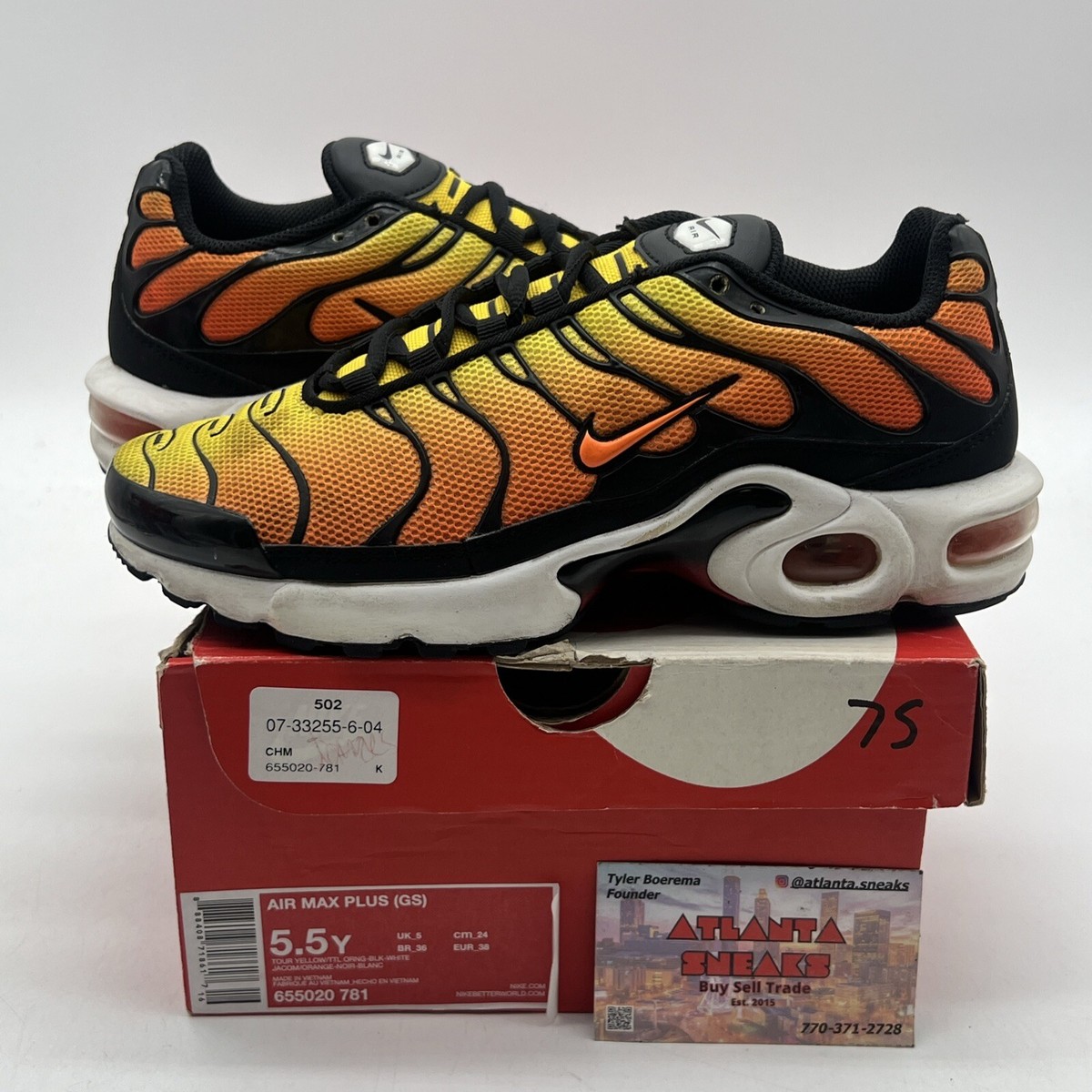 Size 5.5Y - Nike Air Max Plus Sunset (655020-781) Yellow Orange