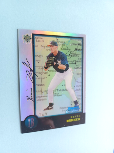 1998 BOWMAN CHROME KEVIN BARKER #418 RC INTERNATIONAL REFRACTOR BREWERS - Picture 2 of 4