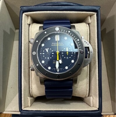NEW IN BOX Panerai Submersible PAM 1291 MIKE HORN Flyback Titanium Blue PAM01291