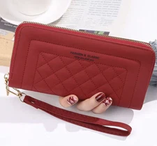 Womens Large Capacity Wallet Wristlet Purse Credit Card Holder Clutch Red New