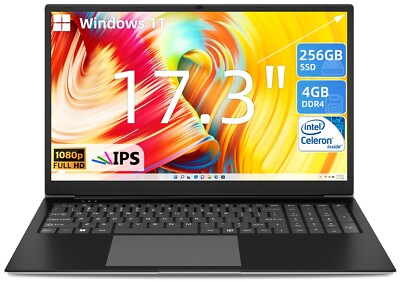 SGIN 17.3 '' Laptop 4GB RAM 256GB SSD Intel Celeron Quad-Core 2.8 GHz HD 1080P