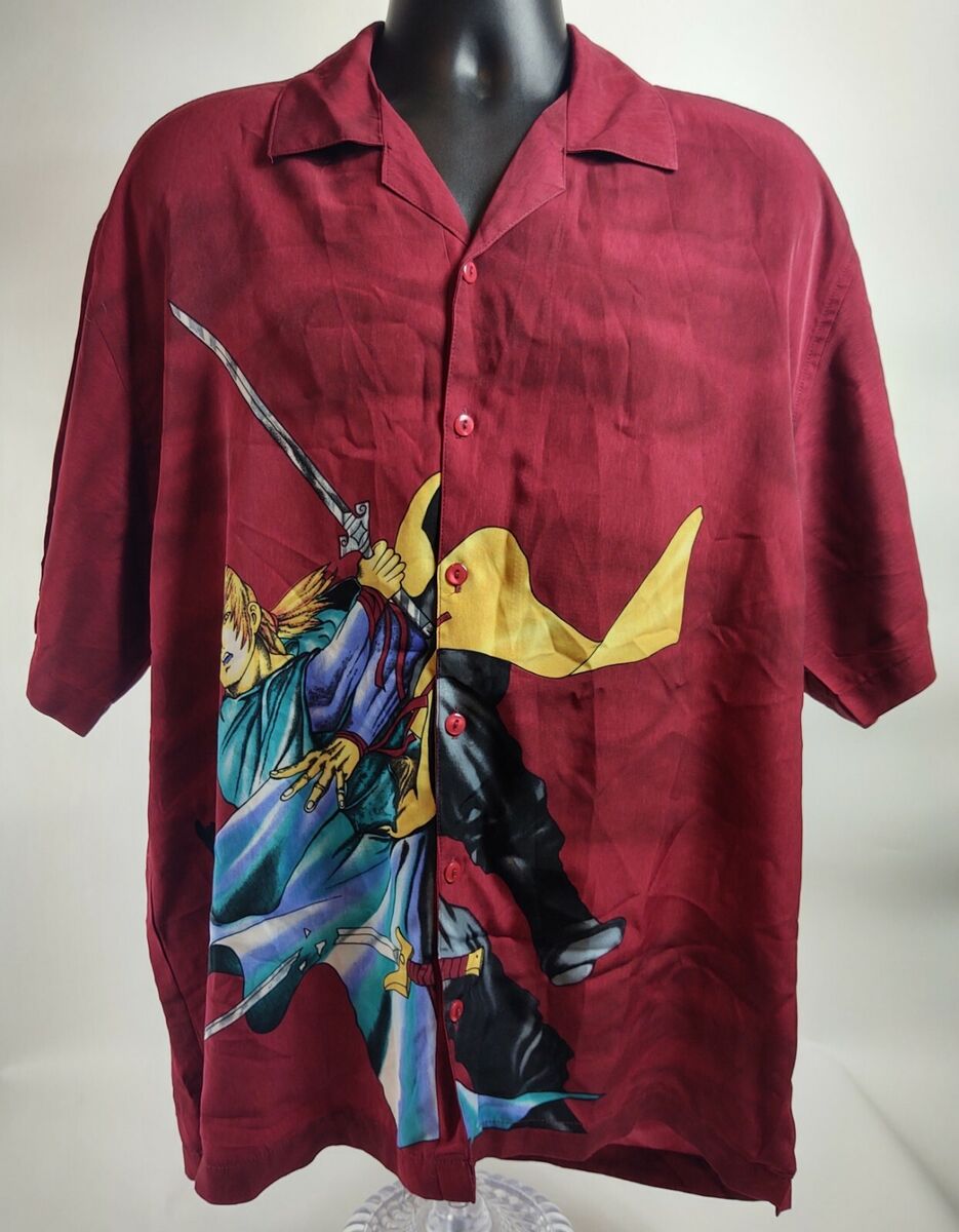 Anime Vtg. J/E/T Streetwear Fighter Red Graphic Shirt Men's large  Button Down