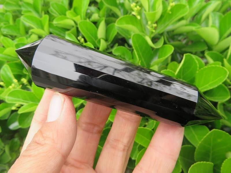 24 sided VOGEL Style  Natural Black Obsidian QUARTZ CRYSTAL DT POINT 118g