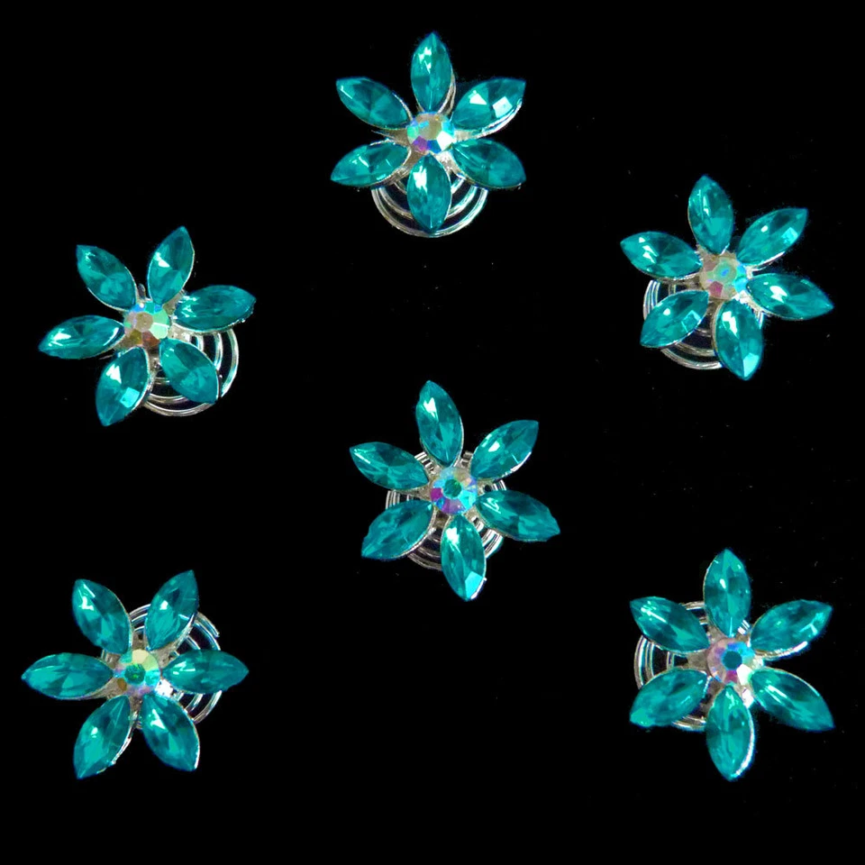 6 spirales twister cheveux mariage mariée fleur strass bleu turquoise et irisé - Photo 2/3