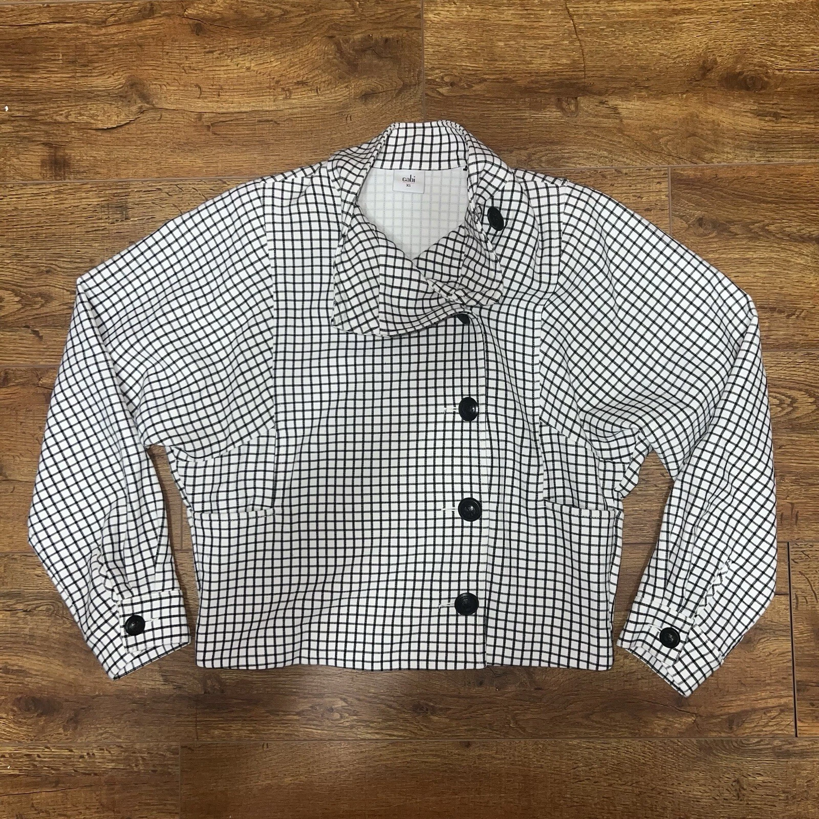 VETEMENTS Giacca donna Cabi taglia XS nero bianco finestra plaid blazer manica lunga