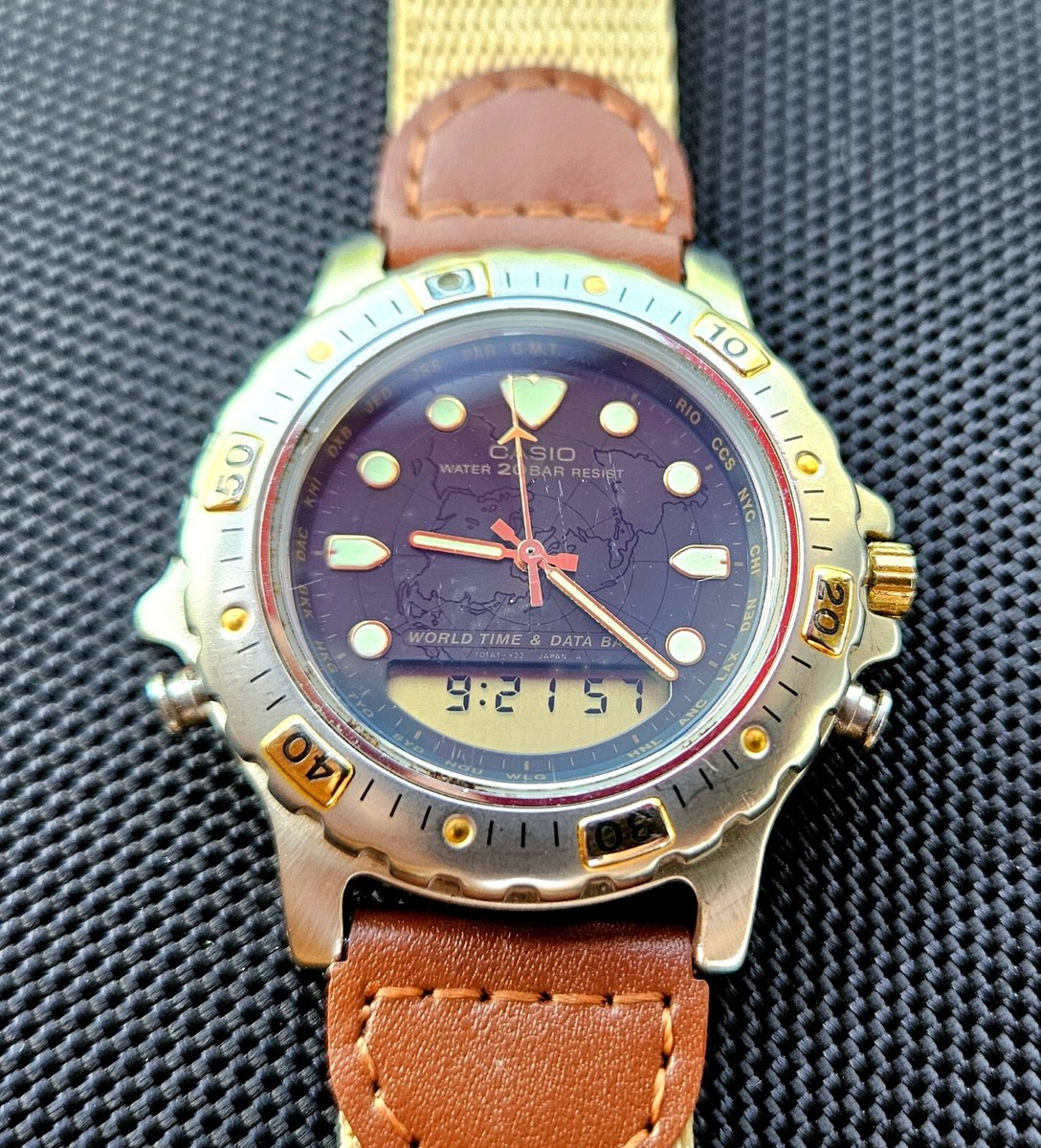 Casio Marlin AD-722 Ana-Digi Pilot World Time Japan | eBay