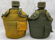 (2) Vintage US Military Plastic Canteen and Nylon Pouch w/ Metal Cup - See Pics.