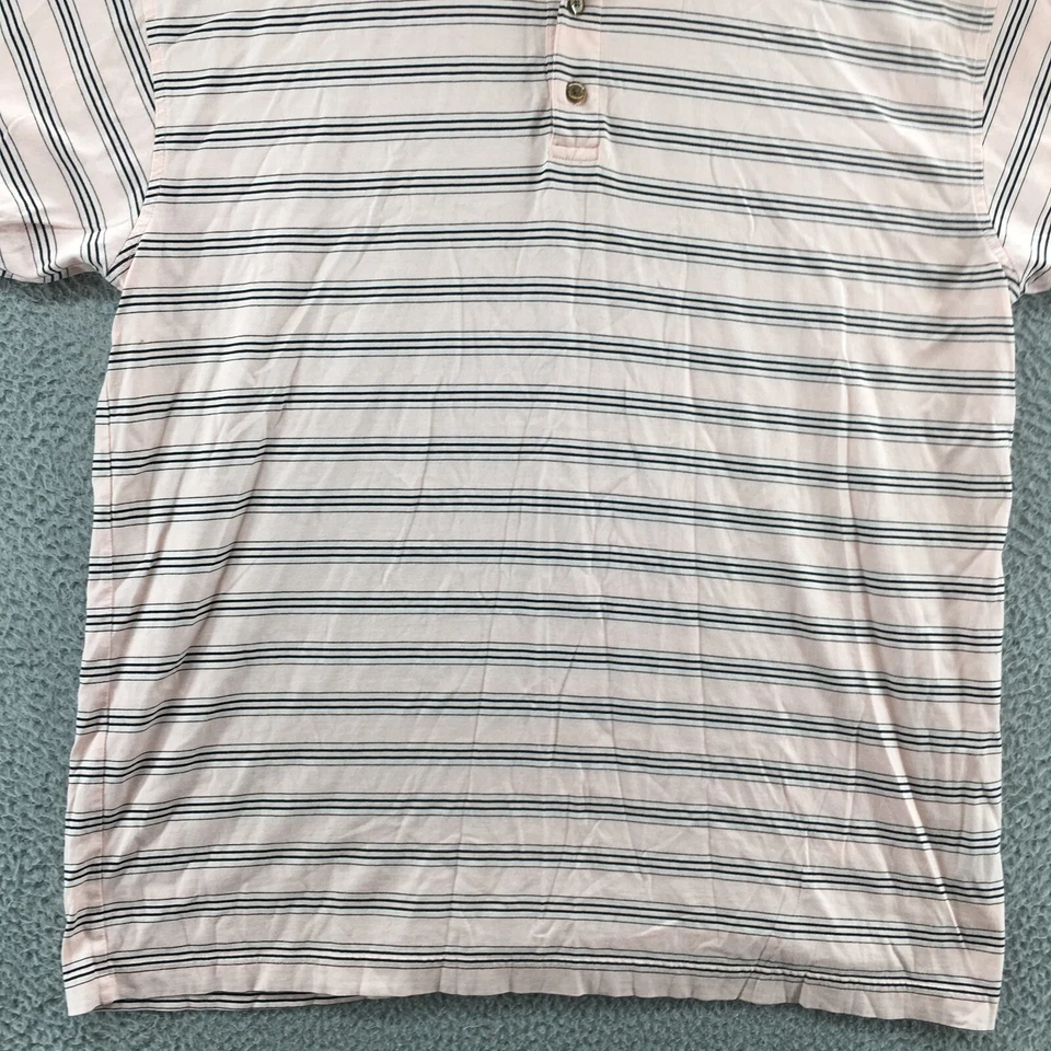Pebble Beach Polo Shirt Top Mens L Pink Cotton Striped Short Sleeve Button Front - Image 2 of 4