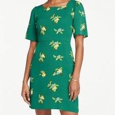Ann Taylor Square Neck Floral Dress Green - Size 6