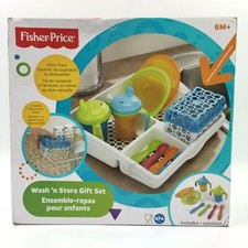 Fisher-Price Wash 'n Store Gift Set Organizer 10 Pcs Cups Bowl Plate Rack Spoons