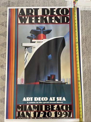 RARE VINTAGE 1997 ART DECO WEEKEND poster - A Salute to the Great Ocean Liners