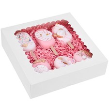 35PCS Cookie Boxes10x10x2.5 inches White Bakery Boxes with Window Cake Contai...