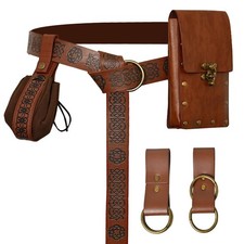 4Pcs Mens Renaissance Accessories Set, Medieval Viking Belt,Waist Bag, Bracer...