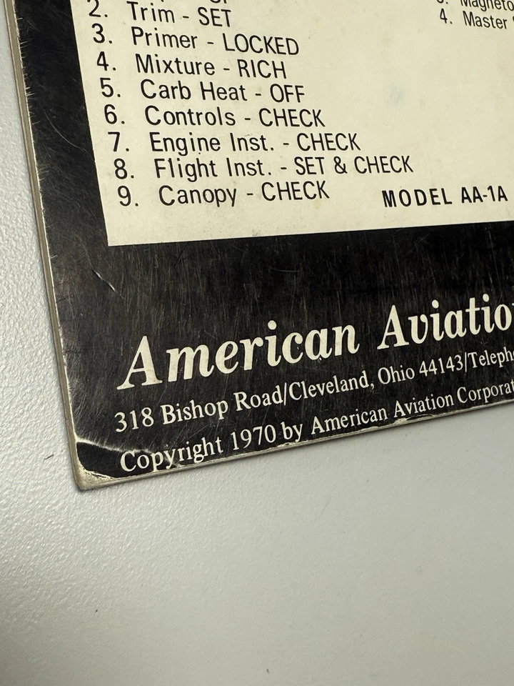 美国航空老式/复古 AA-1A 训练器所有者手动飞行模拟器 1970 — 第 3/4 张图片