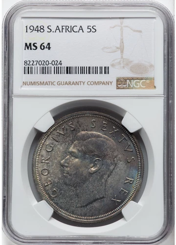 1948 South Africa 5 Shillings NGC MS64 Silver Springbok Crown KM40.1 George VI