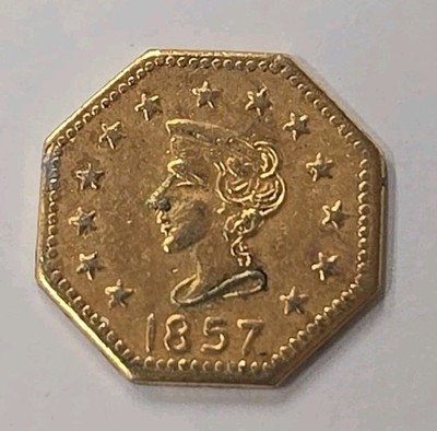 「claireSowdenクレアソヴデン亅ハート刺繍額入セットサイン入 1857 California Gold Souvenir 1/2 Dollar Fractional Tokens Liberty