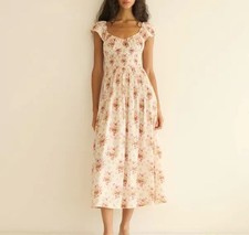 Women Doen Cotton Floral Short Sleeve A-line Midi Dress