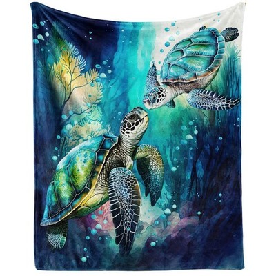 Sea Turtle Throw Blanket, 60'' x 50'' Flannel Cute Sea Turtles Themed Colorful ...