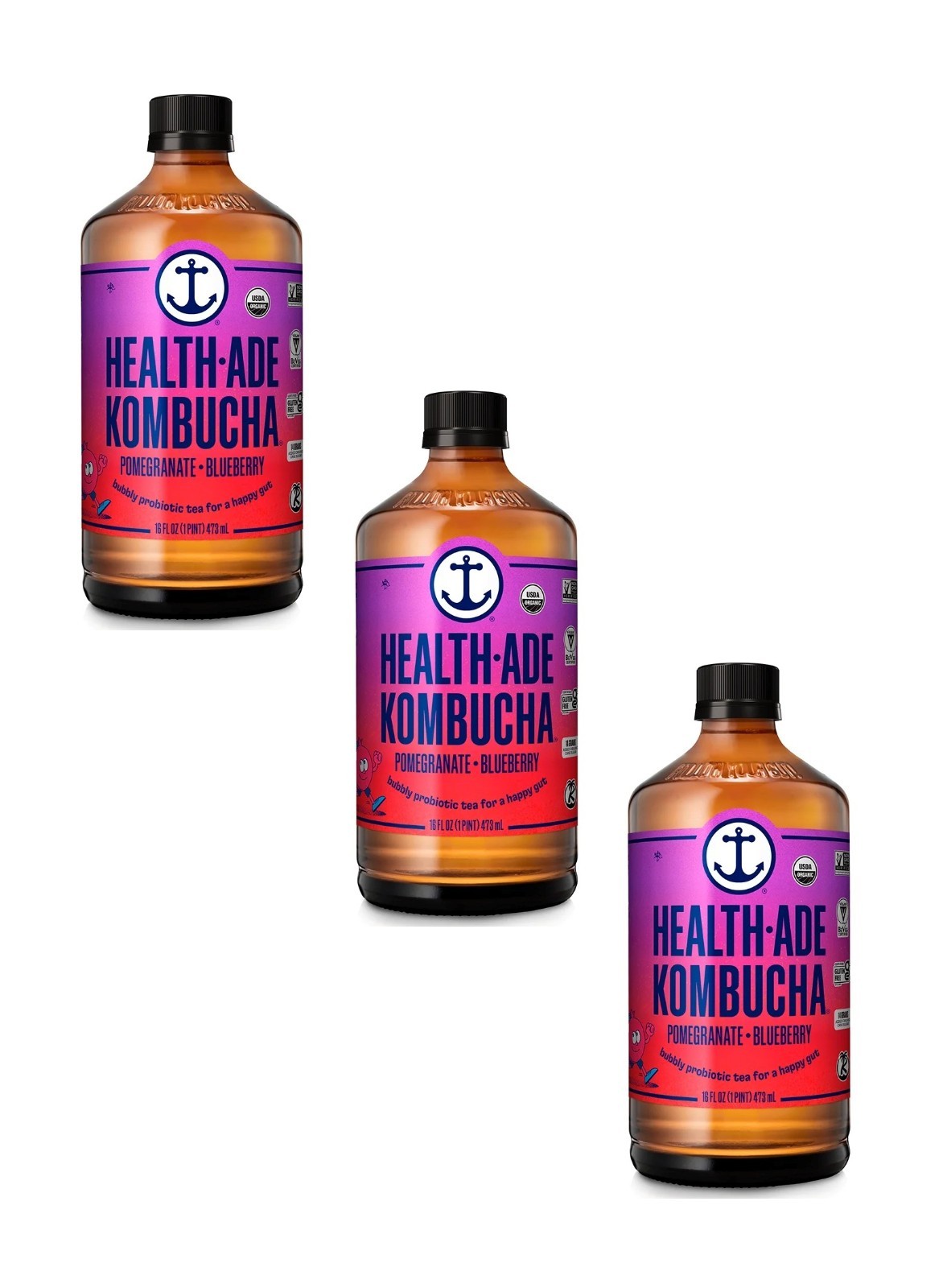 3 Pack Health-Ade Organic Blueberry Pomegranate Kombucha Tea