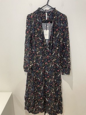 PEPE JEANS Kleid Blumen Gr. M (UK 12) V-Ausschnitt Wickel Midi UVP 85£ NEU Etikett