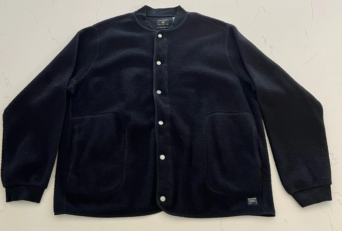 Dockers Black Sherpa Bomber Jacket Men’s XXL Relaxed Fit