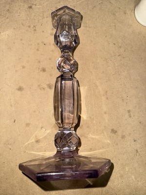 10'' Candlestick Crystal Glass Antique Val Saint Lambert ''Sibour'' Solarized