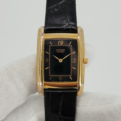 Vintage Gold Black Rectangular Watch with Crystal Dial Sunborn Mens Dress Crystal Watch Rectangle Black Dial Gold  main image 2