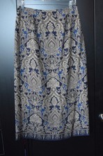Talbots Vintage Blue and gold paisley Wool Silk blend midi skirt Size 10 W-30in