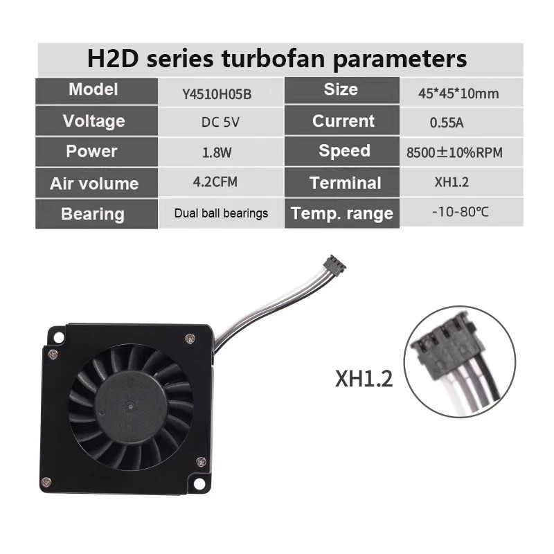 5V Turbo Fan for Bambu Lab H2D H2S Extruder Hot End Cooling Fan 3D Printer Part