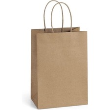 Gift Bags 100Pcs 5.25x3x8 Small Kraft Paper Gift Bags with Handles Bulk, Brown