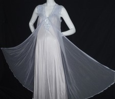 VTG 60s NEW VANITY FAIR Chiffon Peignoir  Nylon Nightie Set Pale Violet Mint 36