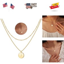 Initial Necklaces for Women Girls - 14K Gold-Plated Silver Double Side Engrav...