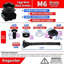 50-Pack M6 x 16mm Rack Mount Cage Nuts, Screws, and Washers   Server Rack Scr...