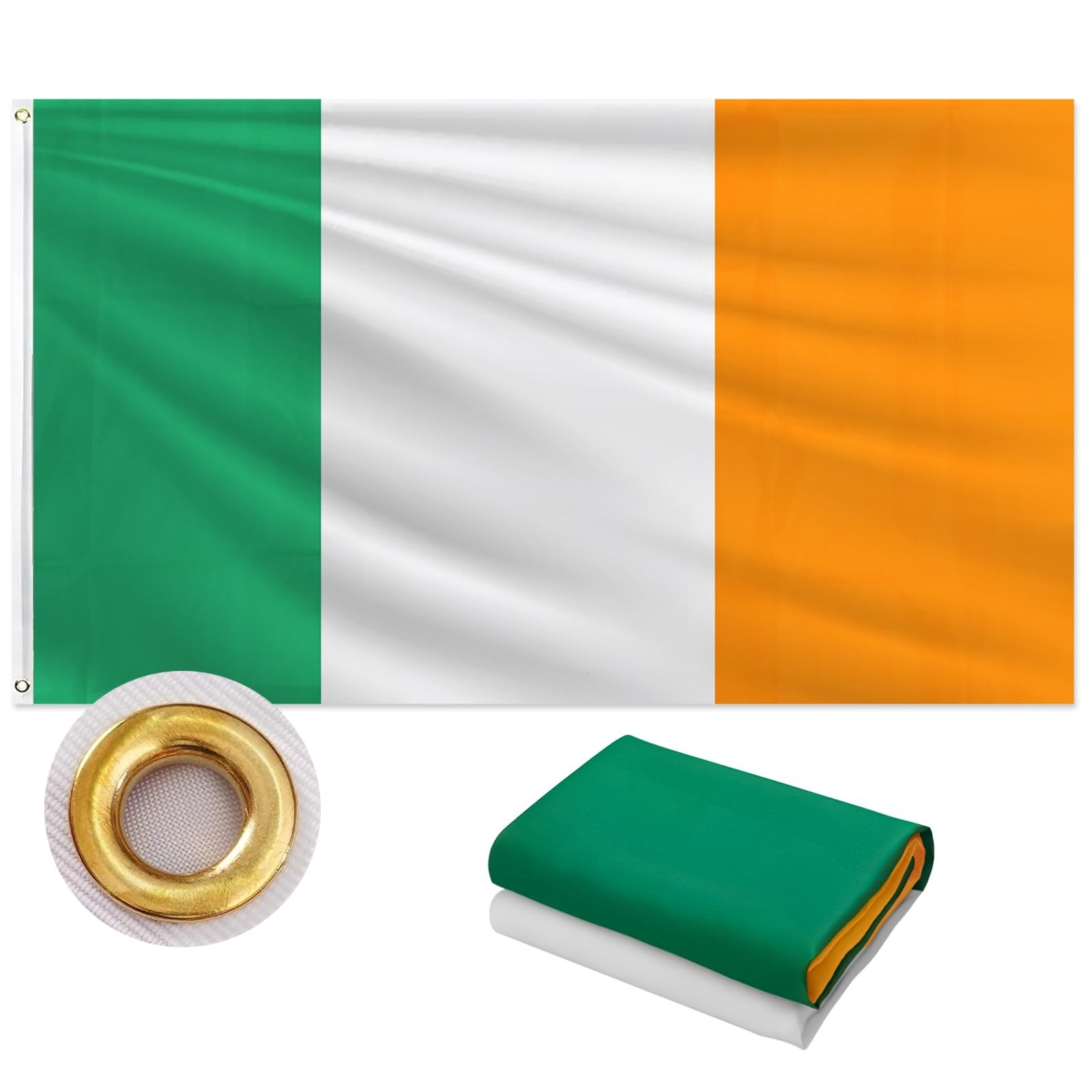 Irish Flag 3x5 FT Outdoor, Heavy Duty 210D Oxford Fabric Ireland Flag | Vibrant