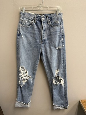 AGOLDE 90'S MID RISE Womens Sz 26 Fall Out Loose Fit Distressed Button Fly Jeans