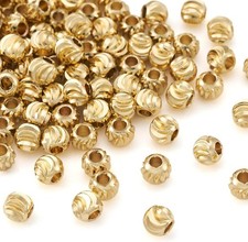 100pcs 18K Gold Corrugated Round Spacer Beads 5mm Tiny Brass Rondelle Ball Loose