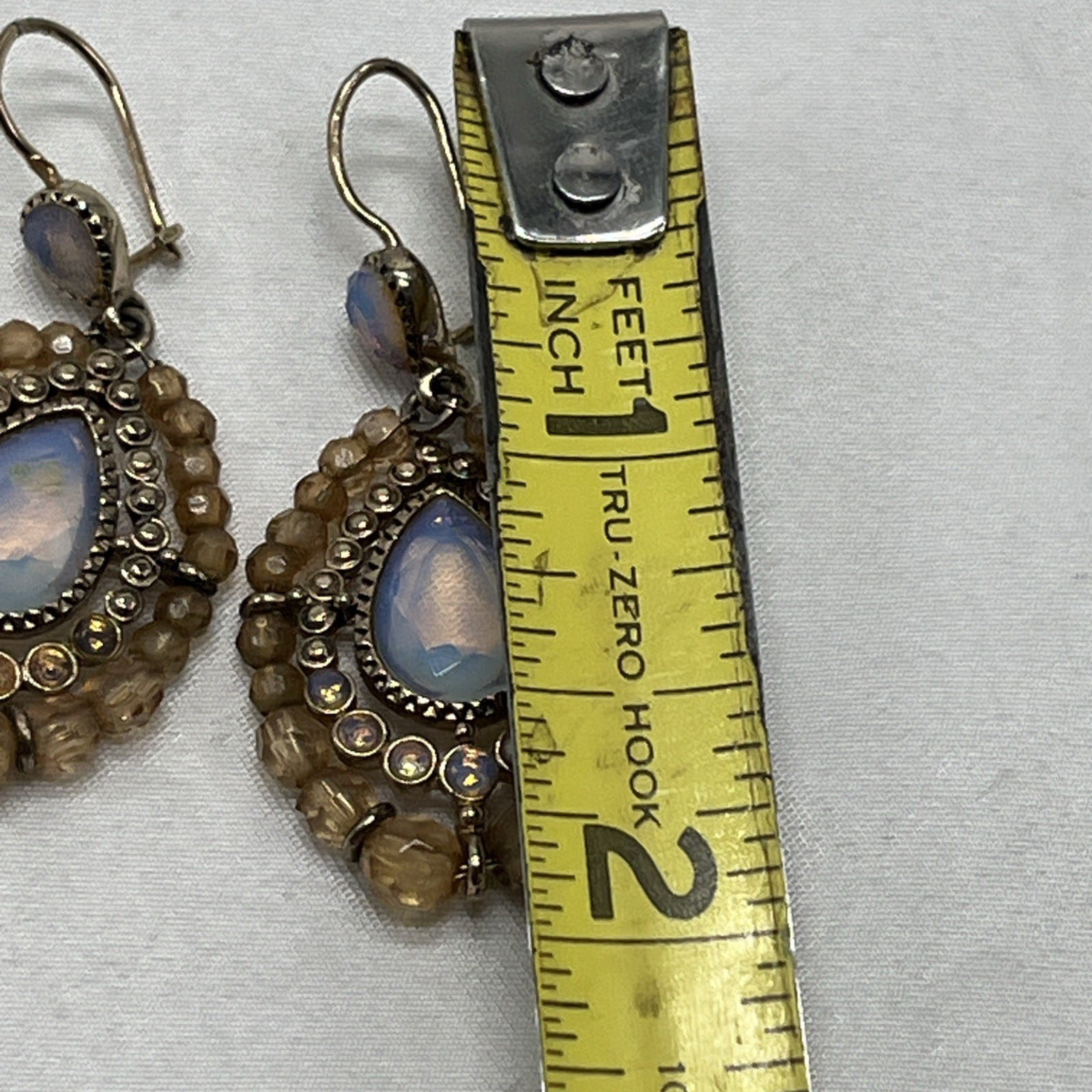 Signed Opalite Teardrop Beaded Dangle Earrings Bo… - image 7