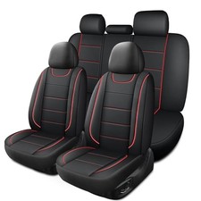 Car Seat Covers, Quilting Leather Seat Complete Set Front  Rear N4 Black Red