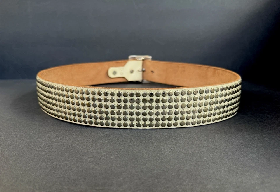 Autêntico JOED- 100% Couro cravejado Off-White, Bege Marfim Creme Cinto Studs ML - Imagem 2 de 4