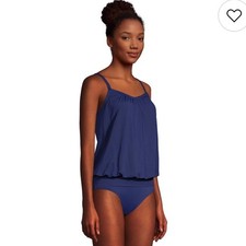Lands' End Women's Blouson Tankini Swim Top Loose Navy Bathingsuit