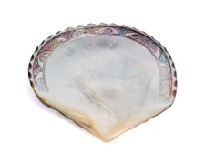 Vintage Carved Mother Of Pearl Sea Shell Footed Caviar Plate / Jewelry Dish, 4”