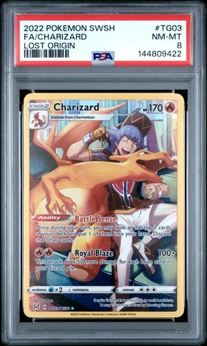 2022 POKEMON SWORD & SHIELD LOST ORIGIN #TG03 FULL ART/CHARIZARD PSA 8