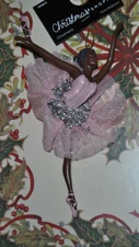 NEW  Christmas Shoppe  Ornament BALLERINA African American PINK TUTU 7.25"