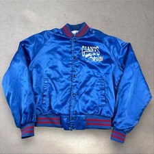 Vintage 80s New York Giants Chalk Line Snap Button Satin Bomber Jacket Sz L NFL